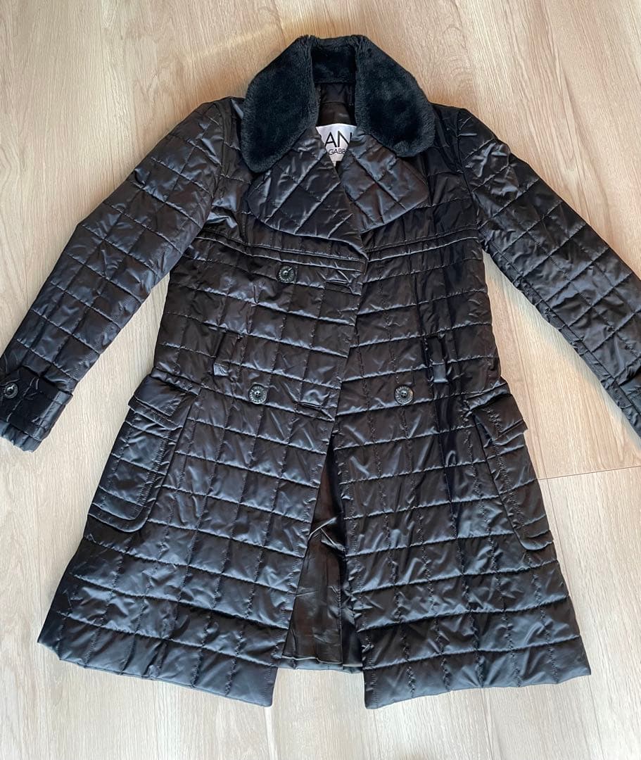 DOLCE&GABBANA D&G中綿ダブルブレストロングコート黒ナイロンダウン