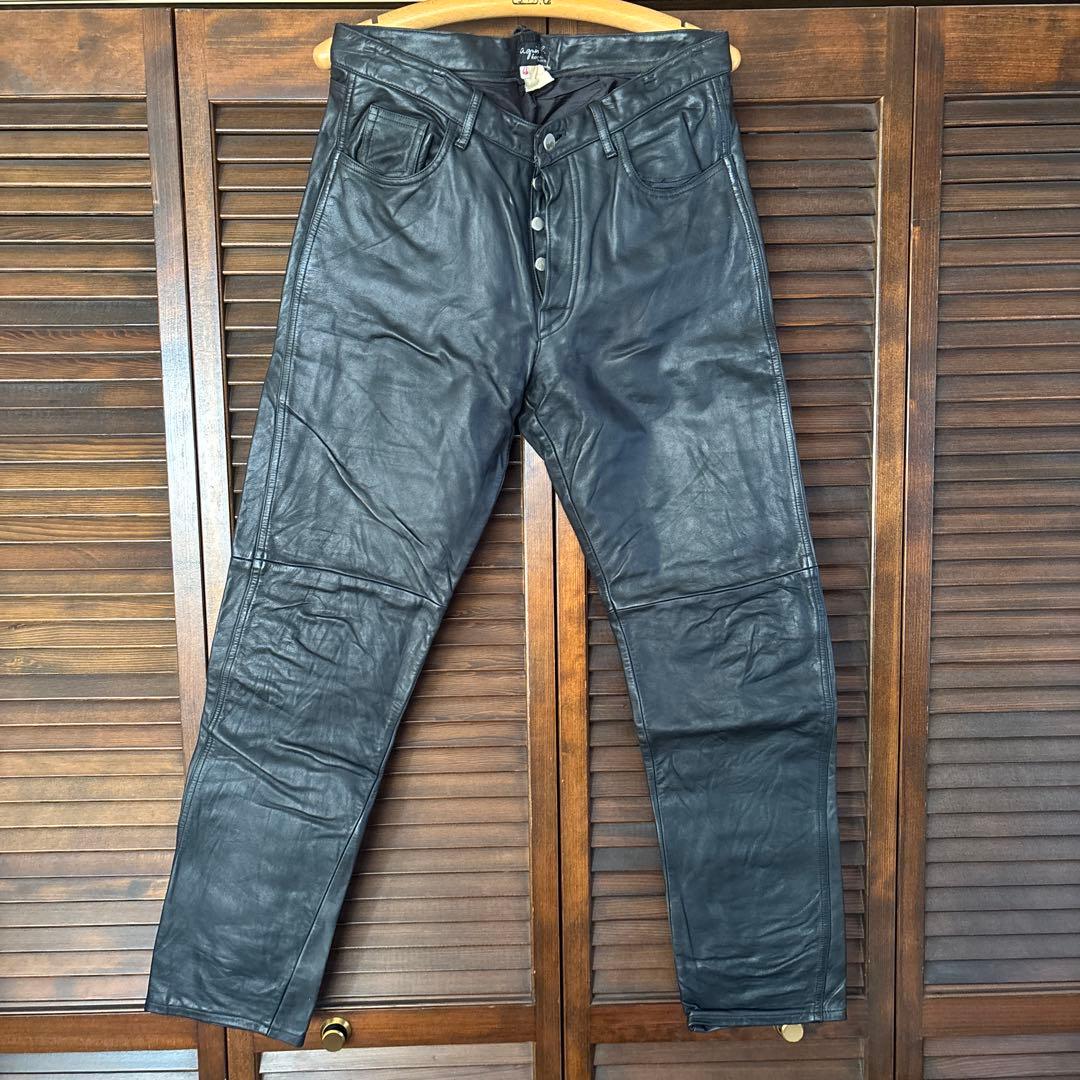 90s フランス製 仏製 agnes b アニエスベー レザーパンツ サイズ44