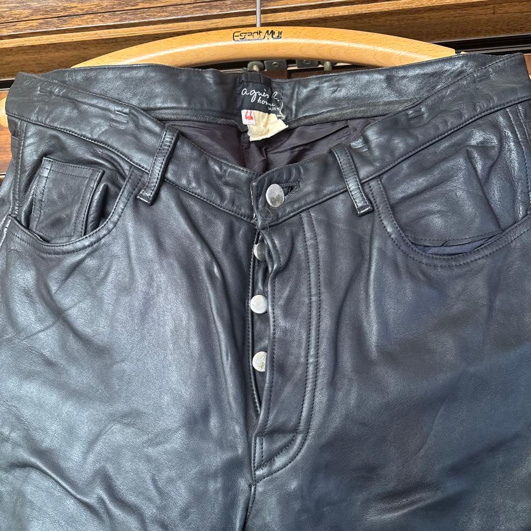 90s フランス製 仏製 agnes b アニエスベー レザーパンツ サイズ44