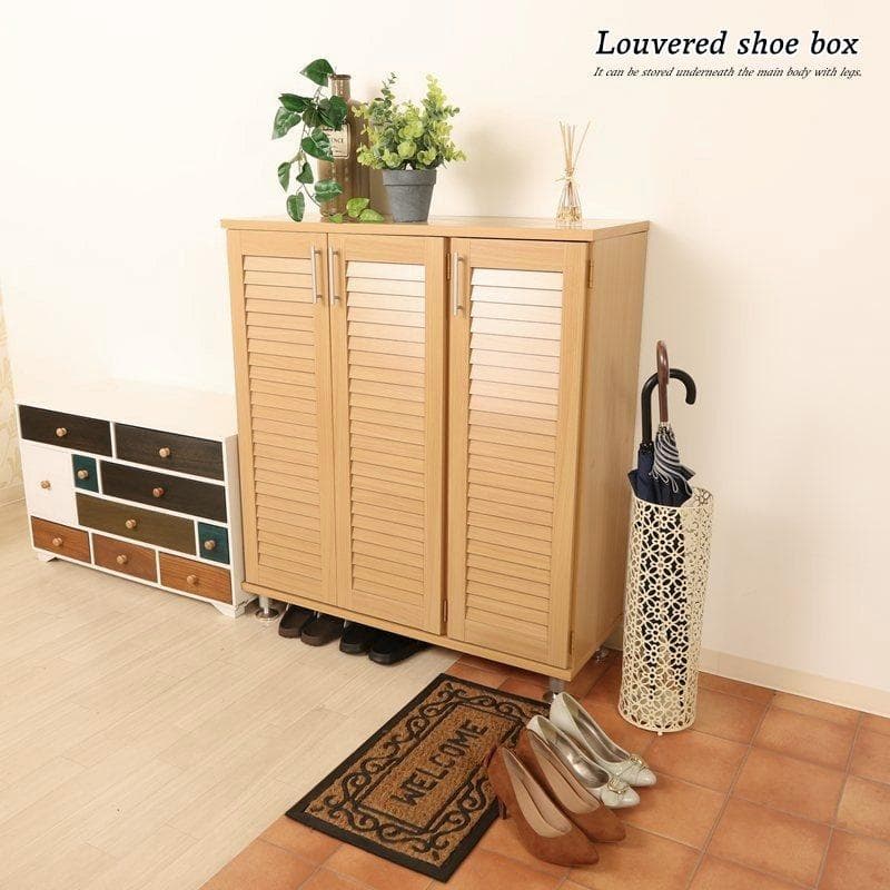 ルーバーシューズボックス 幅90.5cm ナチュラル [5093]