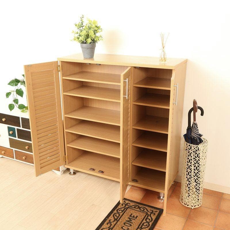 ルーバーシューズボックス 幅90.5cm ナチュラル [5093]