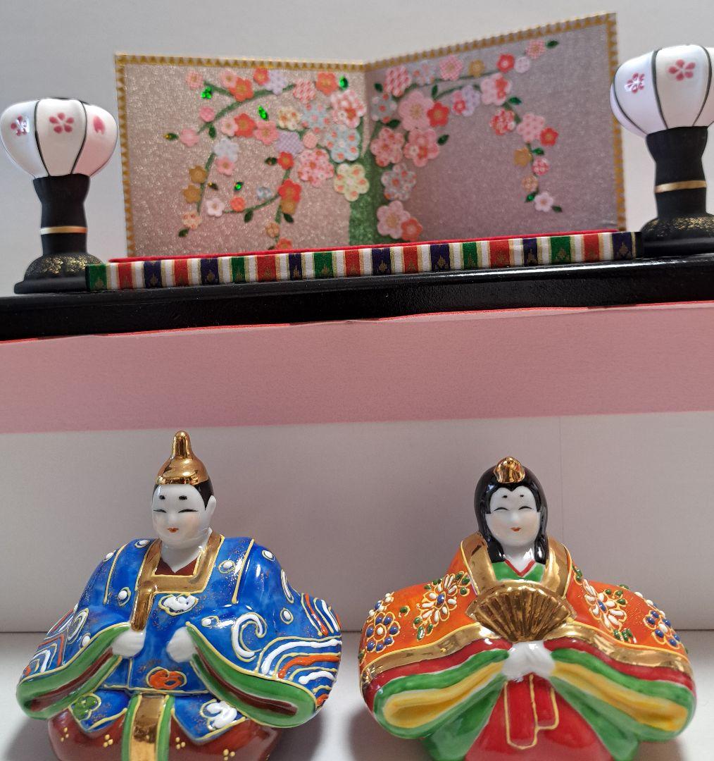 k-⑮九谷焼 ひな人形 3号 親王飾り 青とオレンジ