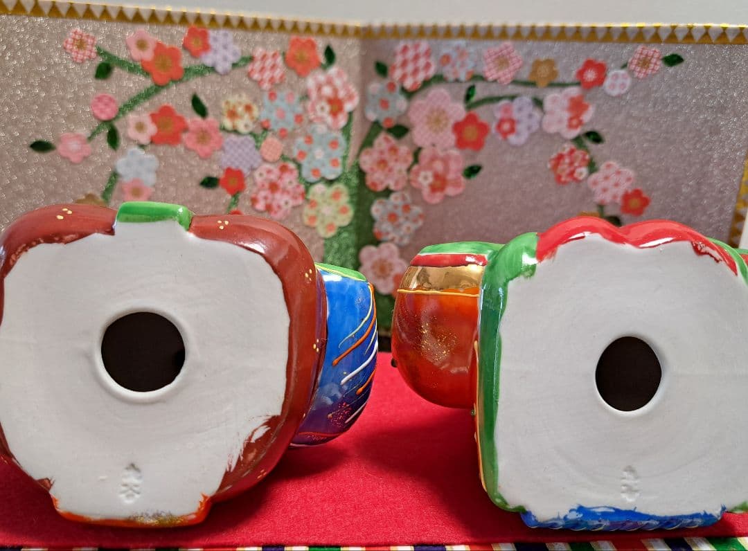 k-⑮九谷焼 ひな人形 3号 親王飾り 青とオレンジ