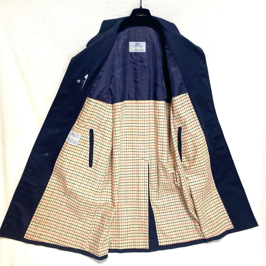 極美品 アクアスキュータム ステンカラーコート ネイビー 裏地チェック アクア5