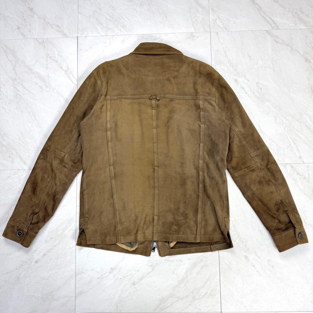 EMMETI パンチング ゴートレザー ライダース ダブルジップ 46 ブラウン