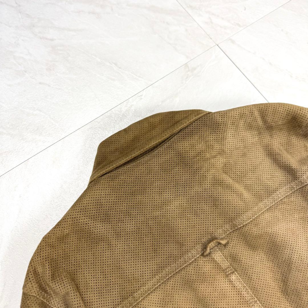 EMMETI パンチング ゴートレザー ライダース ダブルジップ 46 ブラウン