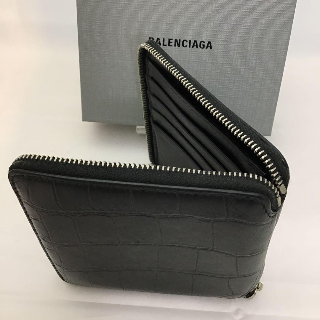 ❣️バレンシアガ❣️レザークロコ型押しラウンドファスナー財布　580838 ブラック