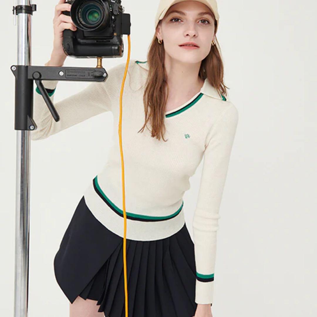 新品　VOKEN ラインリブドカラーニット　アイボリー　グリーン　ゴルフウェア