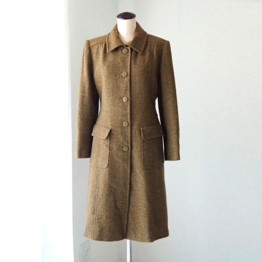 希少 美品 GIVENCHY ウールシルク ツイード ロング ステンカラーコート
