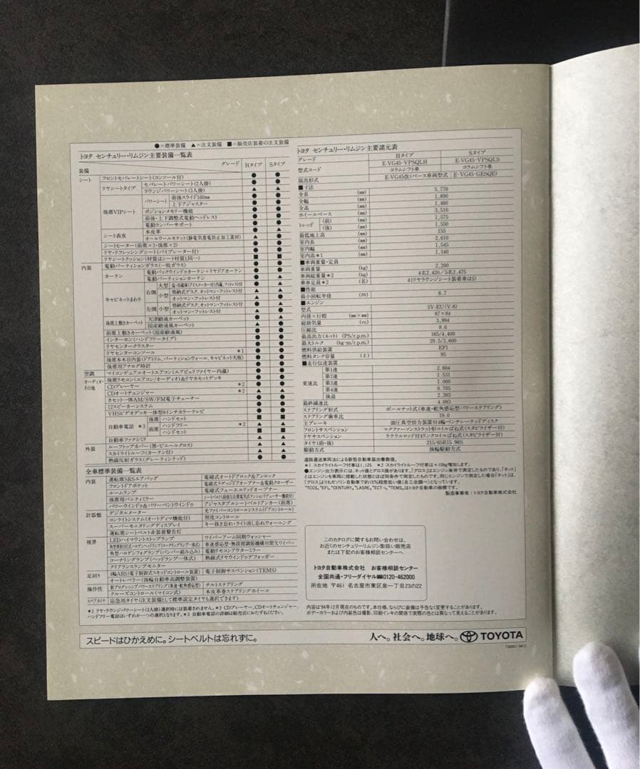 【1994年】初代 トヨタ センチュリーリムジン VG45 革調ケース付カタログ