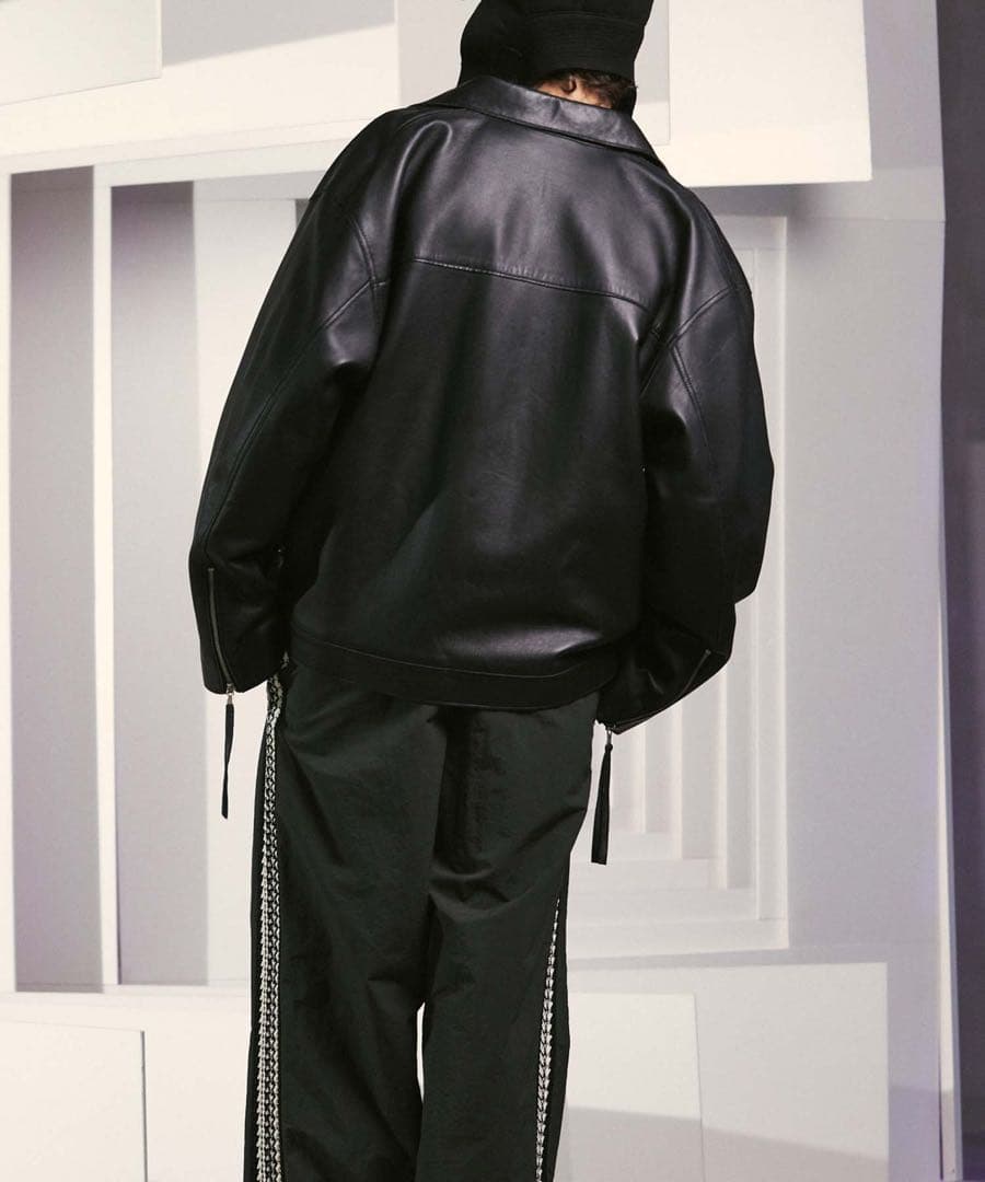 メゾンスペシャル ラムレザープライムオーバー襟付きシングルライダースジャケット