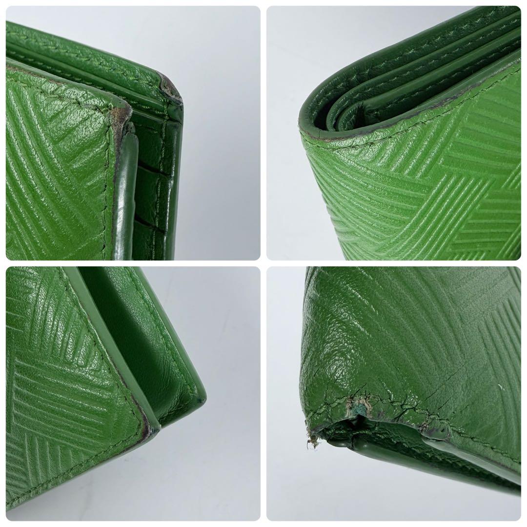 ボッテガヴェネタ　デボスイントレチャート　二つ折り財布　RFID　グリーン