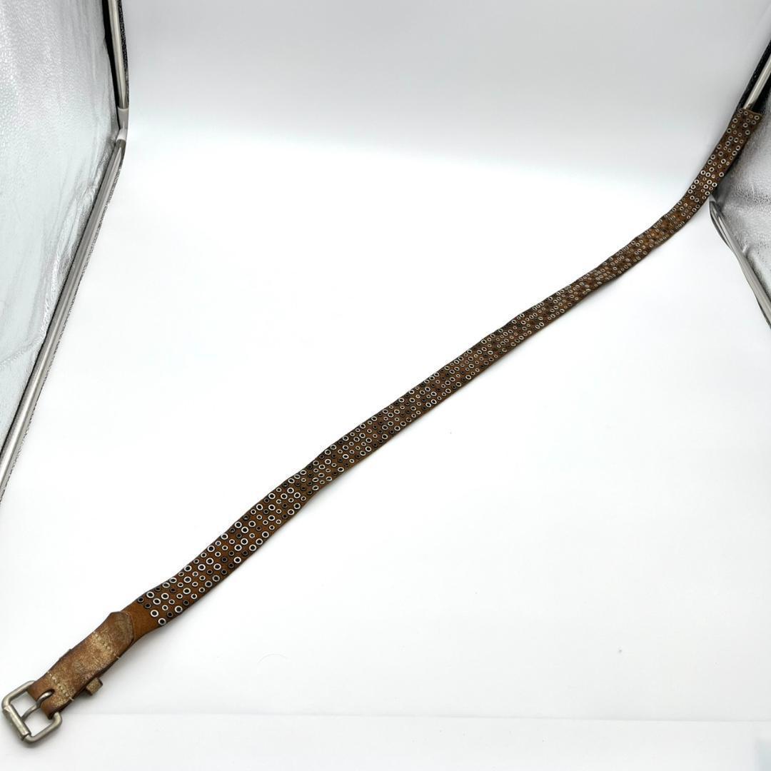 HTC エイチティーシー ベルト ビジュー スタッズ 装飾 レザー ブラウン