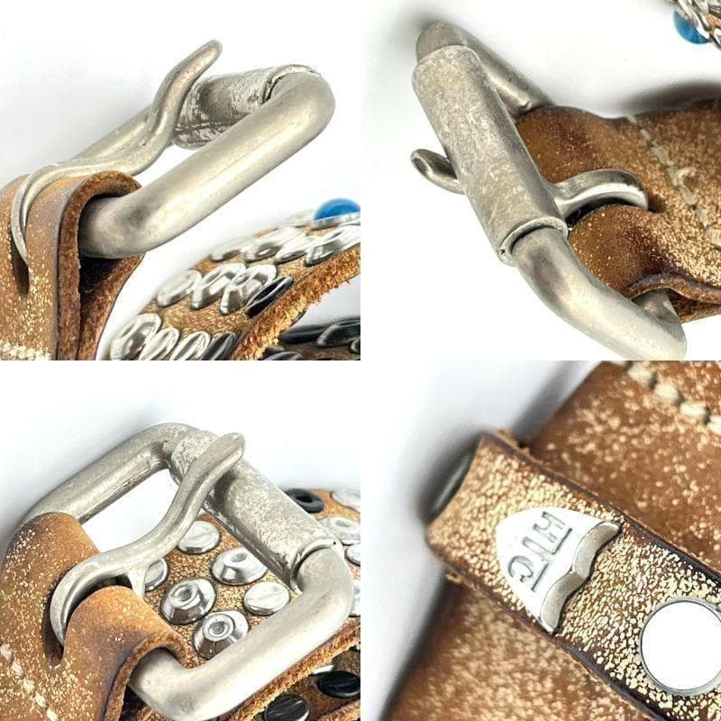 HTC エイチティーシー ベルト ビジュー スタッズ 装飾 レザー ブラウン