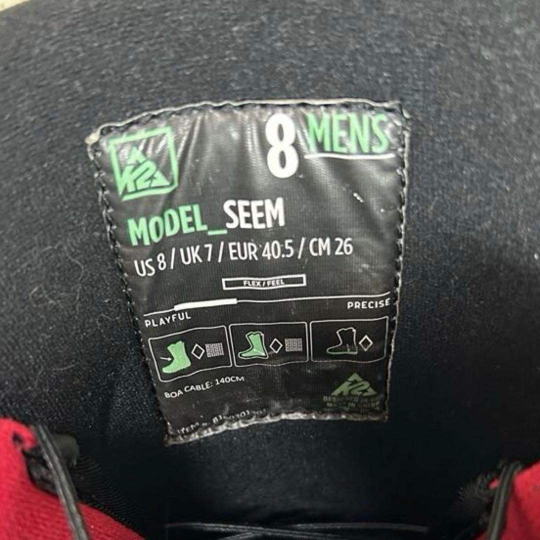 k2 MODELSEEスノーボードブーツ 26cm ブラックレッド　ボア　メンズ
