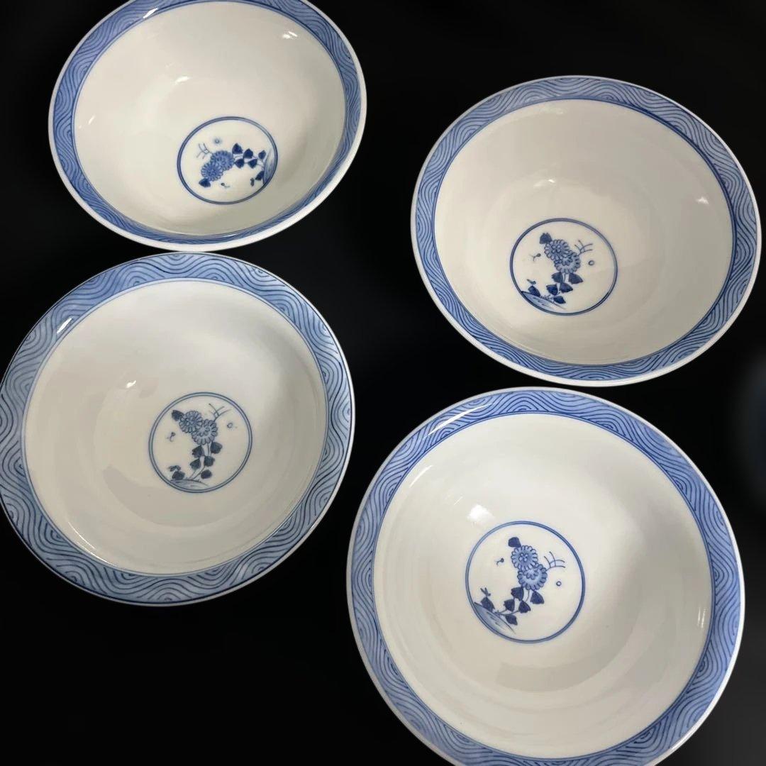 レア　　今右衛門　色鍋島　蓋付煮物椀 　4個セット 　手描き　赤地に青い花柄