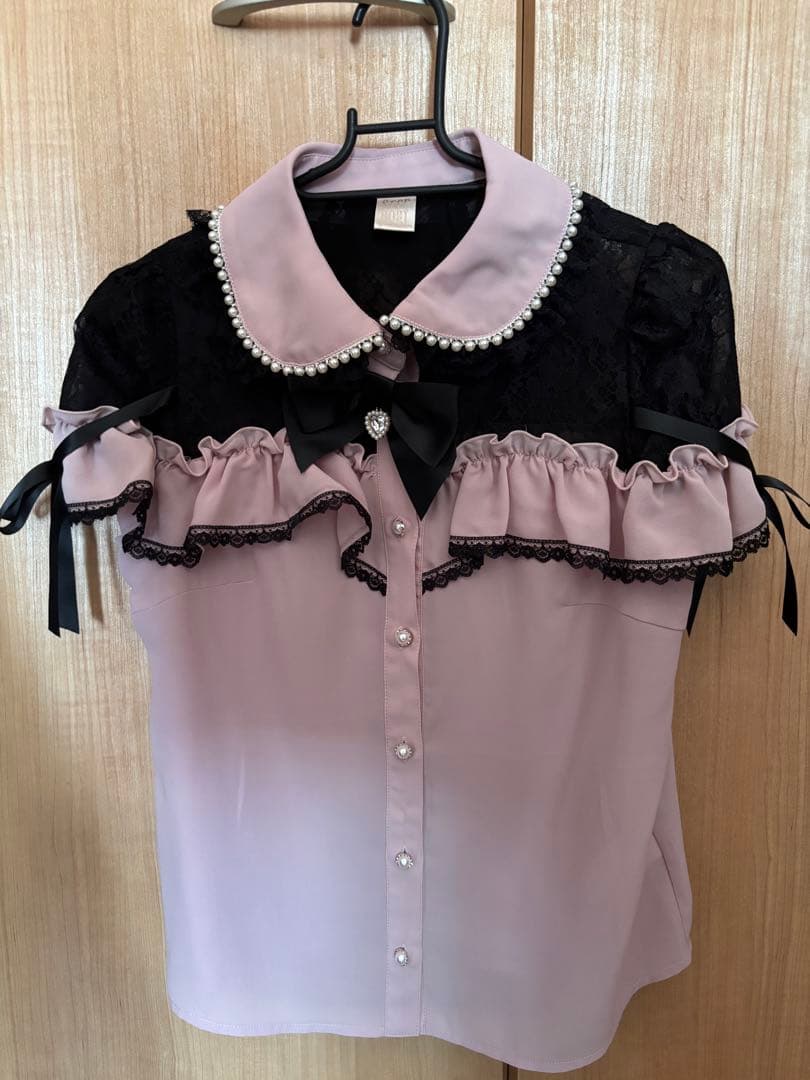 Secret Honey パール襟＆ショルダーリボンブラウス
