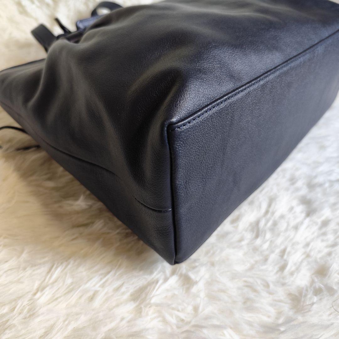 マザーハウス 本革 レザートートバッグ ネイビー A4収納可 肩掛け