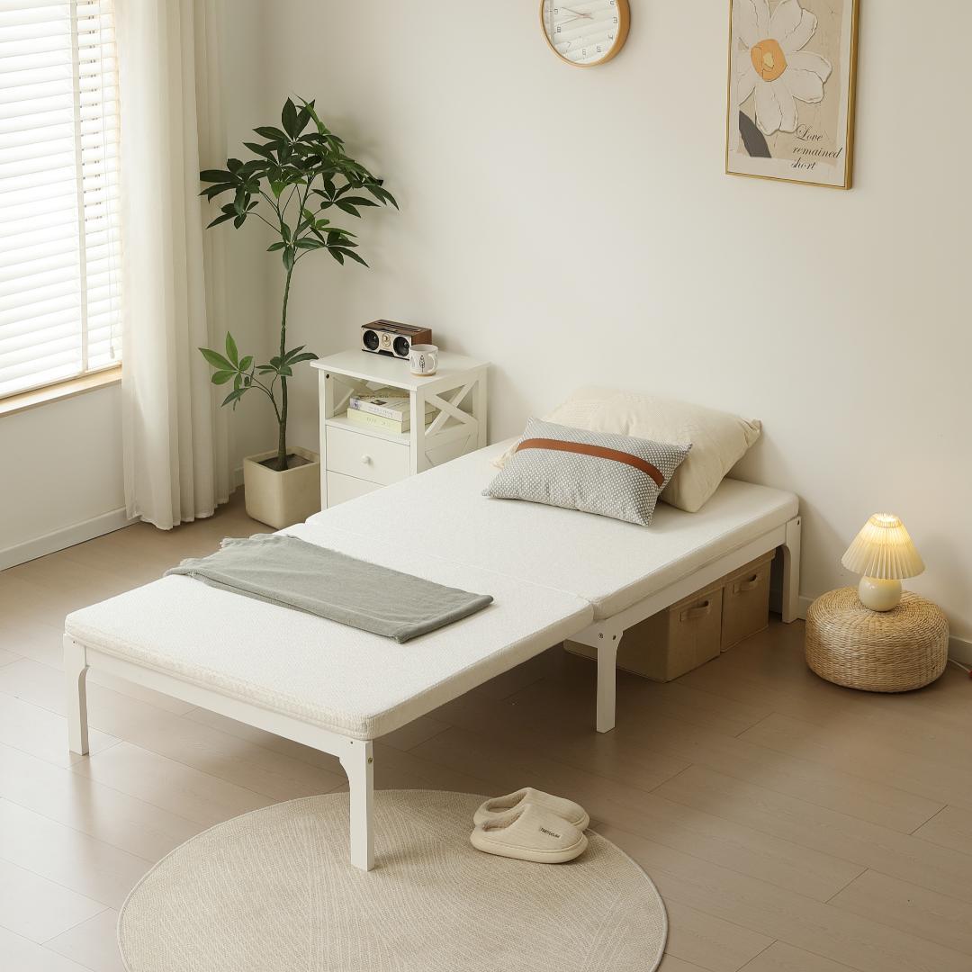 天然木製 伸長式ベッド ベッドフレーム 伸縮 下収納 おしゃれ WHITE