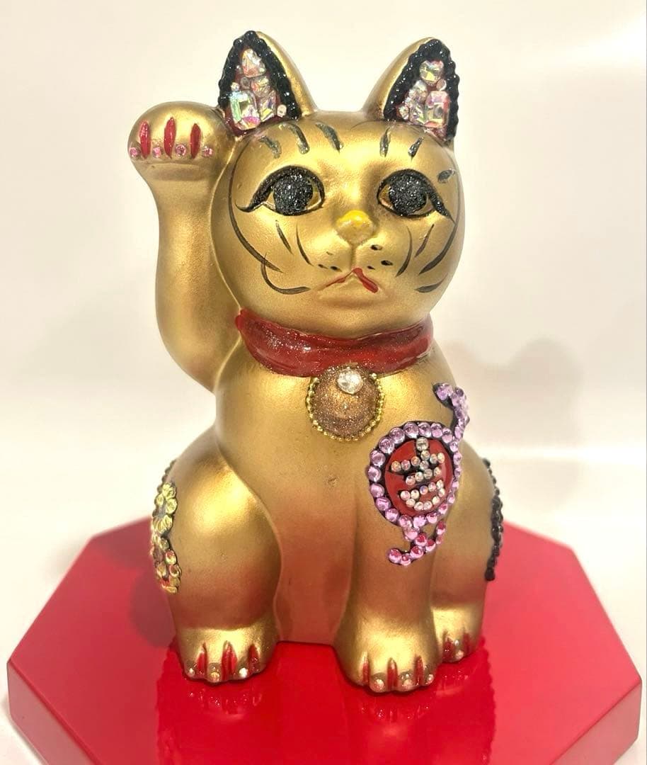 招き猫 デコ スワロフスキー風 金運 開運 商売繁盛 開店祝い　ブラック