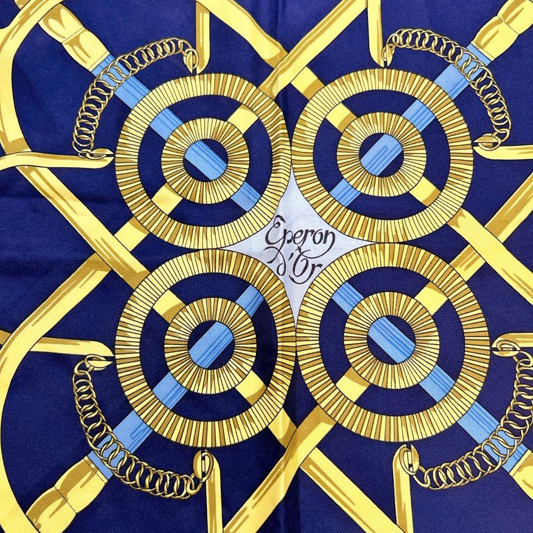 HERMES エルメス カレ90 黄金の拍車 Eperon d'or ブルー