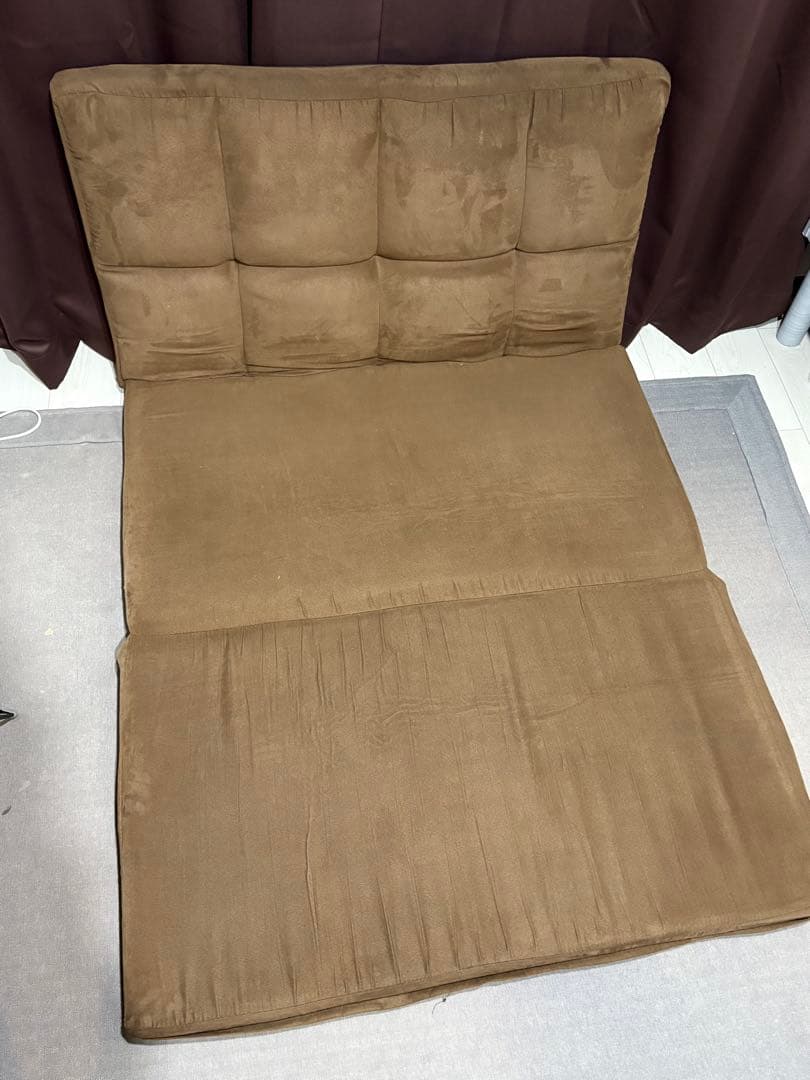 ブラウン 折りたたみソファ 2人掛け