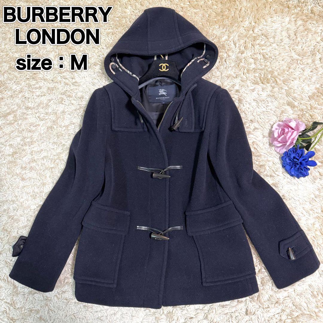 バーバリーロンドン　ダッフルコート ノバチェック　フード付　ネイビー Mサイズ