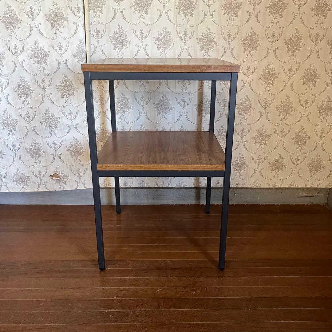 【中古品】アイアンフレーム 木目調天板 電話台 コンソールテーブル 棚 古道具