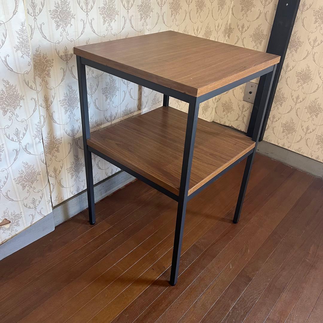 【中古品】アイアンフレーム 木目調天板 電話台 コンソールテーブル 棚 古道具