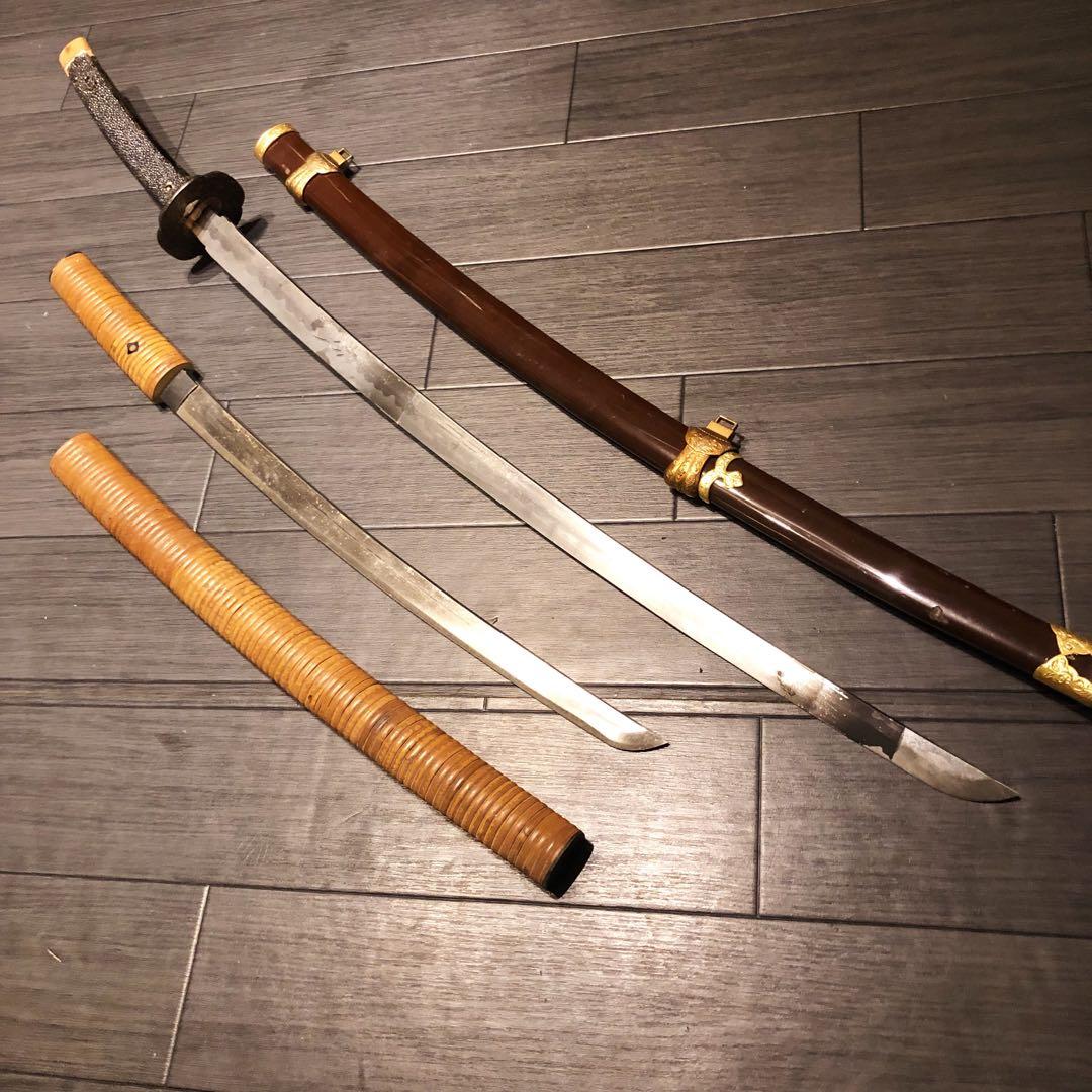 模造刀　2本セット　太刀　脇差　骨董品　ジャンクあり　藤牧　白鞘