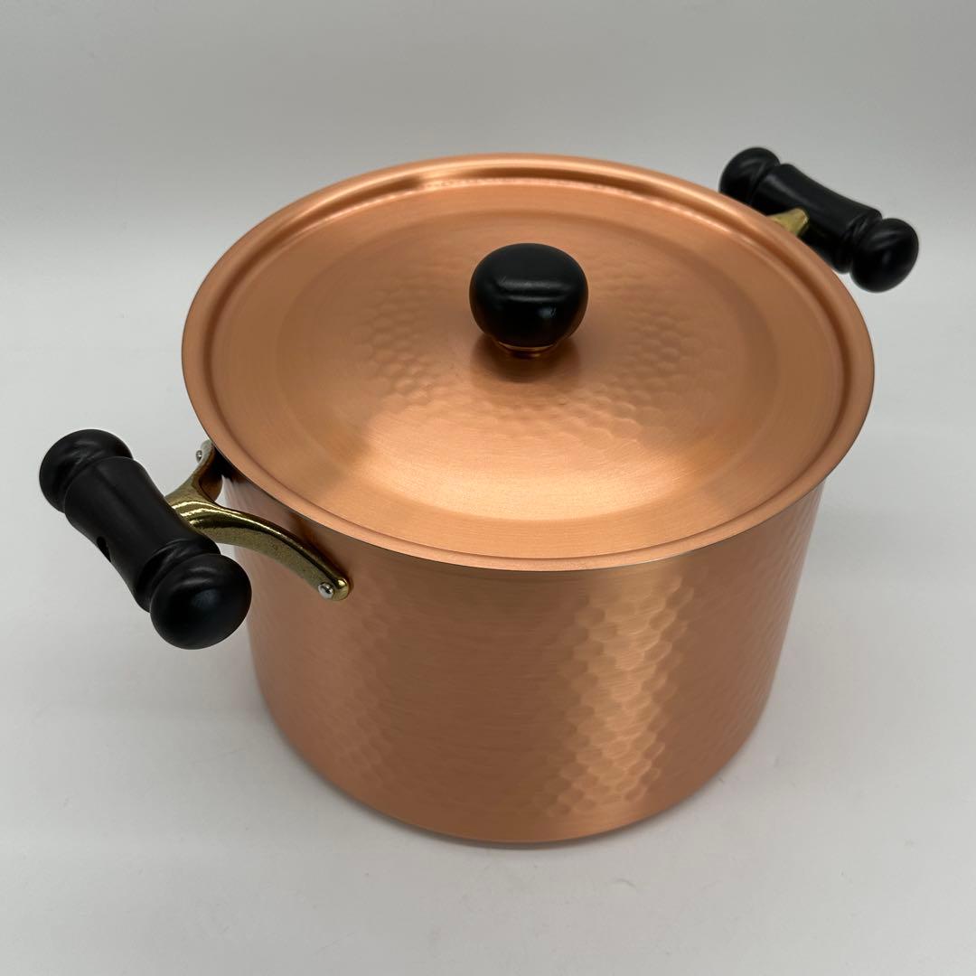純銅 両手鍋 深型 24cm 蓋付き 鎚目 銅鍋 大容量 煮込み スープ 燕三条