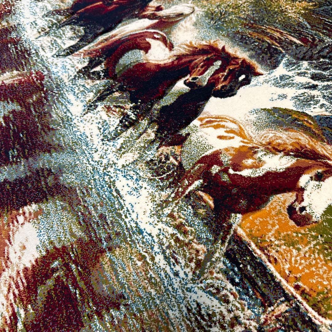 【新品未使用】絵画風絨毯　ペルシャ絨毯　イラン産　絵画　馬　カーペット　ラグ
