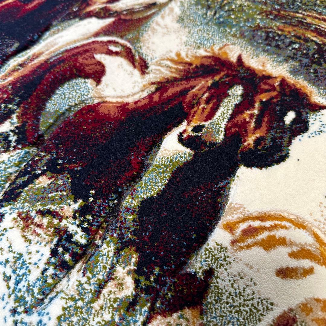 【新品未使用】絵画風絨毯　ペルシャ絨毯　イラン産　絵画　馬　カーペット　ラグ