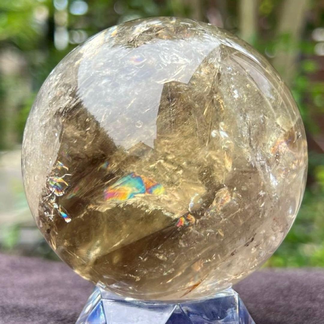 ✳️【幸運の石】✨綺麗な虹とファントム✨レインボー シトリン 丸玉 天然石 置物