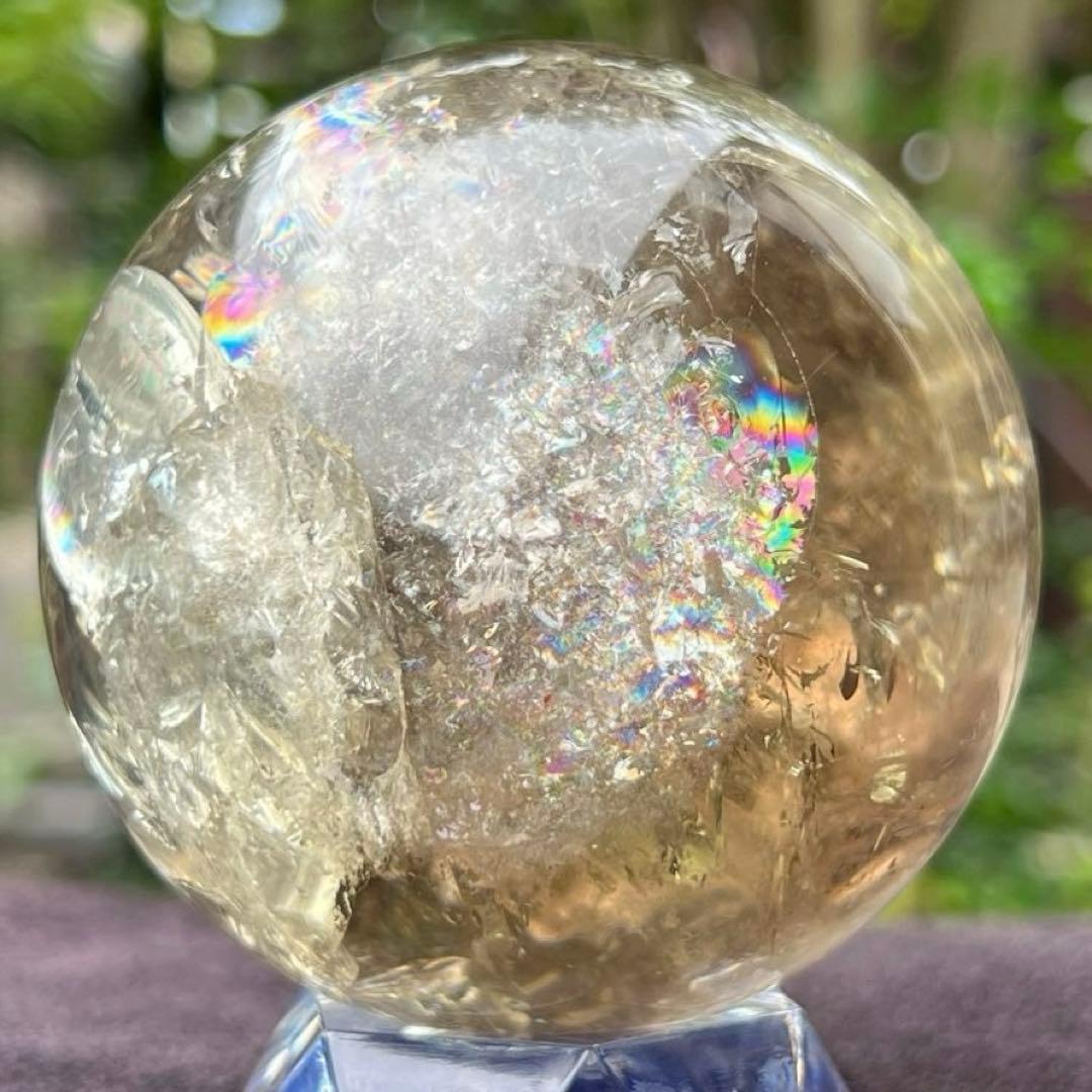 ✳️【幸運の石】✨綺麗な虹とファントム✨レインボー シトリン 丸玉 天然石 置物