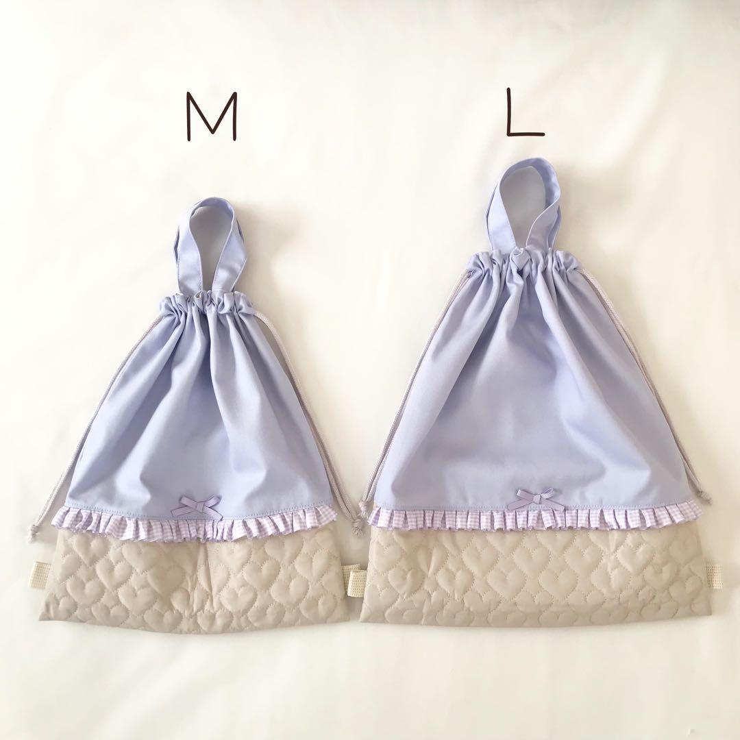 入園入学4点セット ハートキルティング　パープル　ブラック　お着替え袋Ｍ