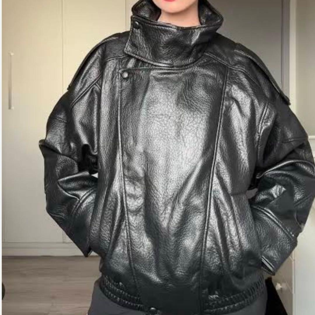 ZARA ザラ　フェイクレザージャケット　M レザージャケット ブラック 黒