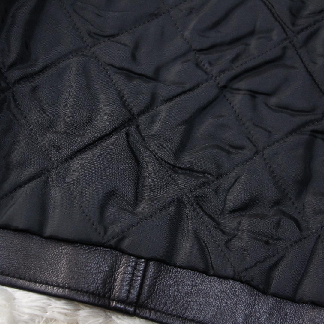 美品　ルシェルブルー ノーカラー　ライダースジャケット　ラムレザー　36　S　黒