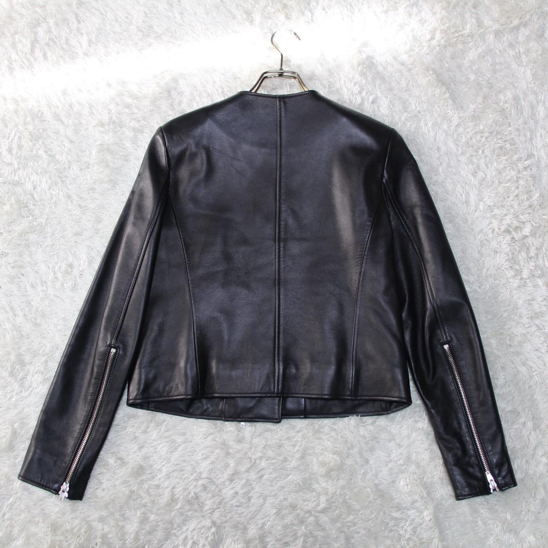 美品　ルシェルブルー ノーカラー　ライダースジャケット　ラムレザー　36　S　黒