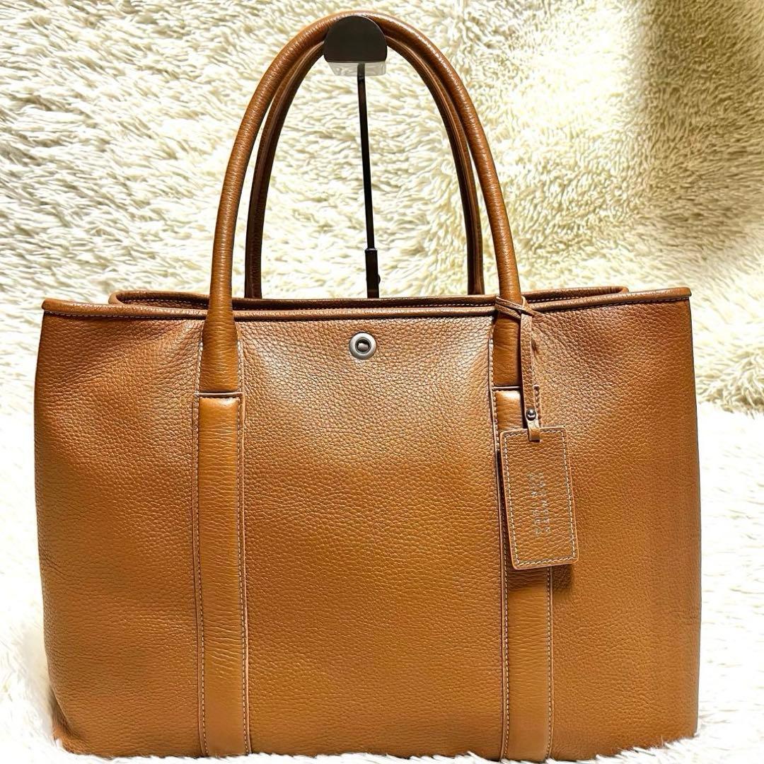 美品✨バーニーズニューヨーク トートバッグ レザー シボ革 チャーム ブラウン