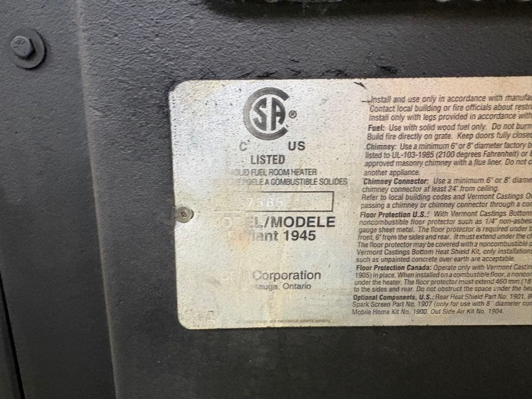 最終値下げ 薪ストーブ　ディファイアント1945　黒　中古品　メンテナンス済