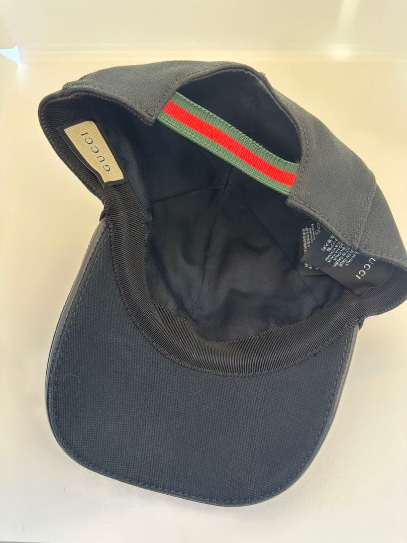 グッチ　キャップ　GG　シェリーライン　刺繍　M　コットン　ブラック　※K5