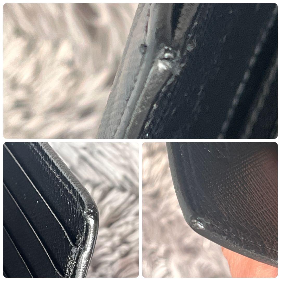 プラダ　メンズ長財布　サフィアーノ　三角ロゴパッチ　バイカラー　ブラック