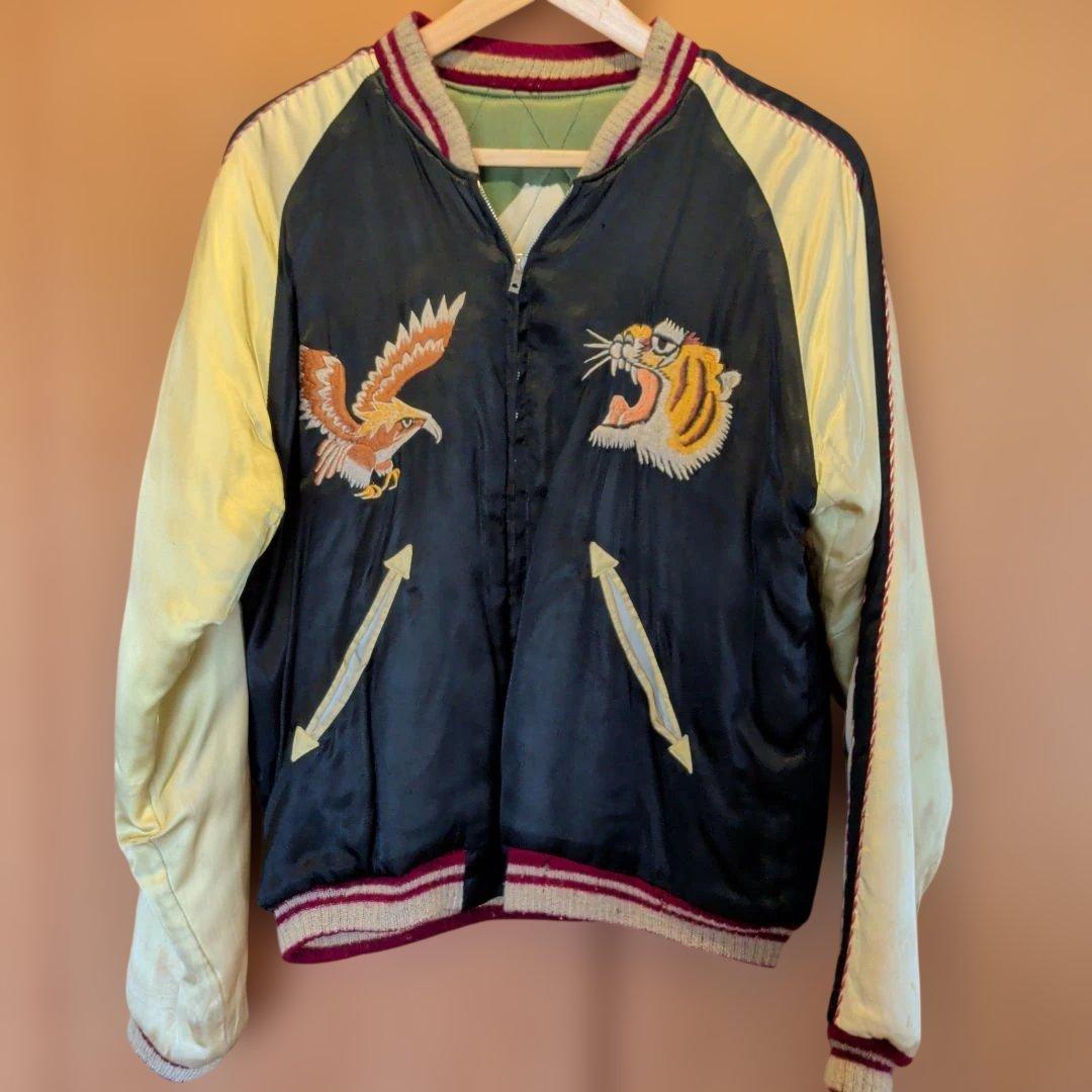 虎と鷹刺繍 ネイビー スカジャン