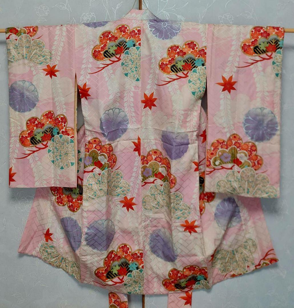 NA214アンティーク子供着物正絹3歳用しつけ糸着丈96センチ裄丈46センチ