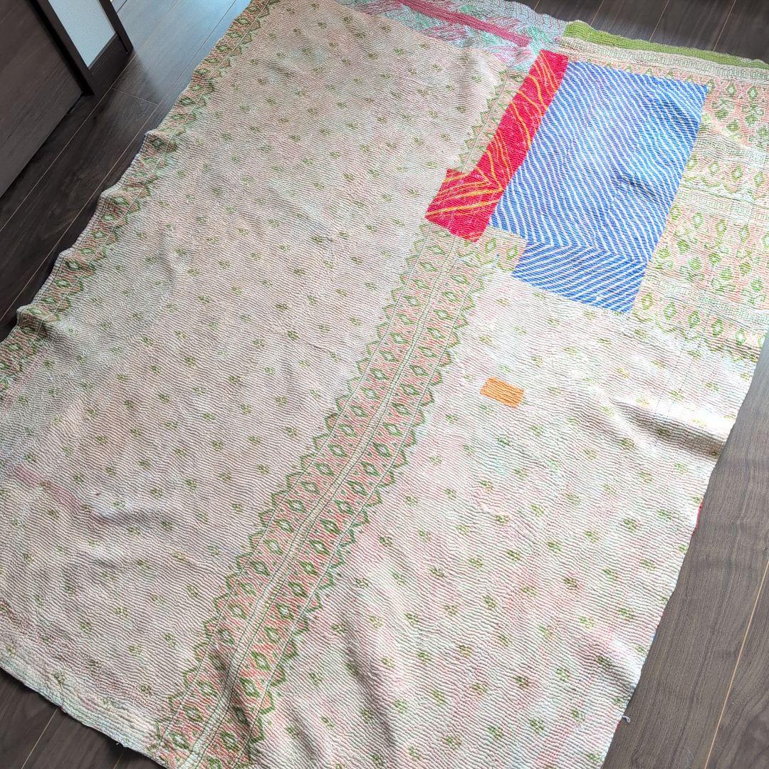 インド伝統工芸 民芸品 ヴィンテージカンタキルト　ラリーキルト　刺し子布 651