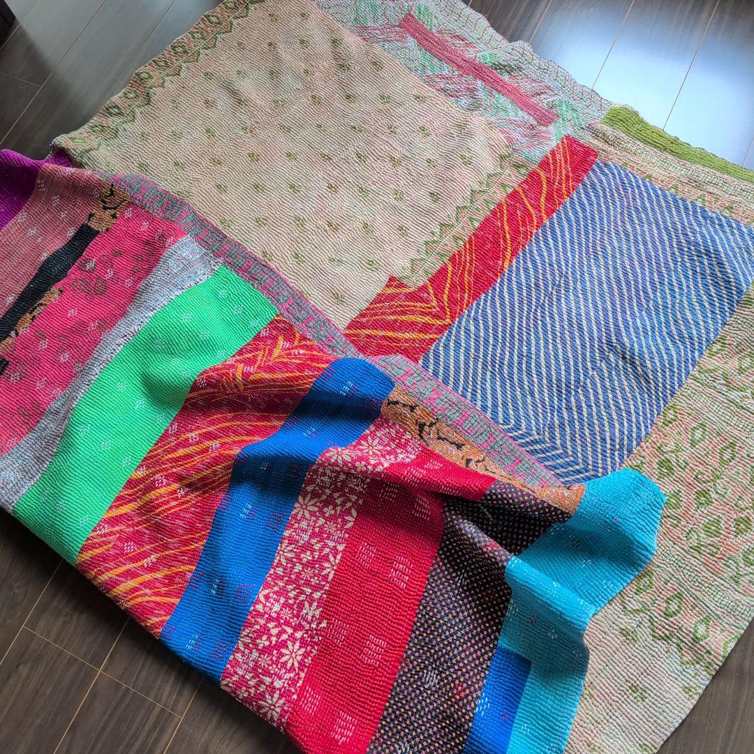 インド伝統工芸 民芸品 ヴィンテージカンタキルト　ラリーキルト　刺し子布 651