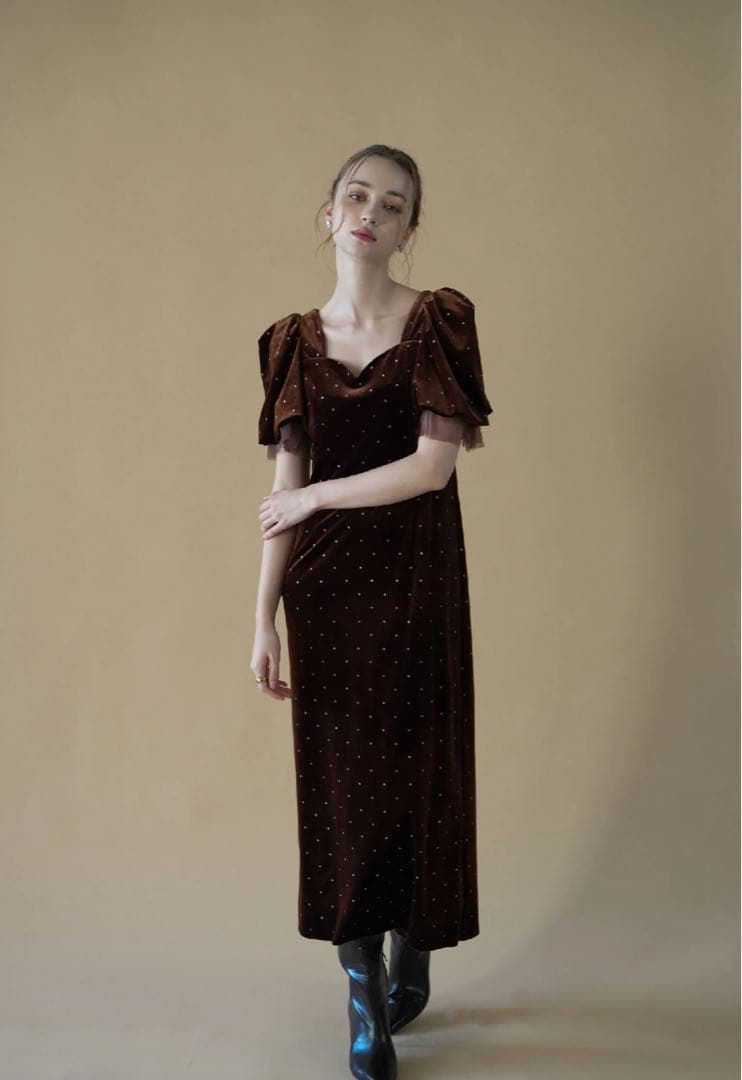 ワンピース acka bijou dot velours dress