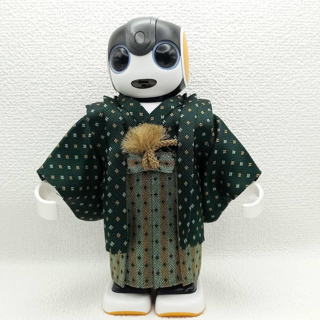 ロボホン 服 濃緑 あられ模様 きもの+袖無し羽織セット