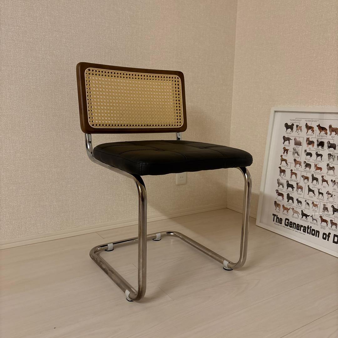 椅子 チェア 一人掛け クッション レトロ レザー張り ラタン　ブラック